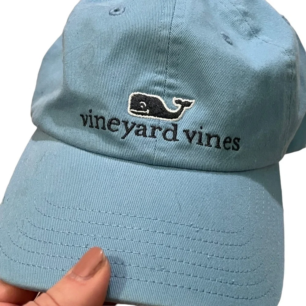 Vineyard Vines Baseball Hat Whale Logo Spellout Cap Light Blue Adjustable Preppy